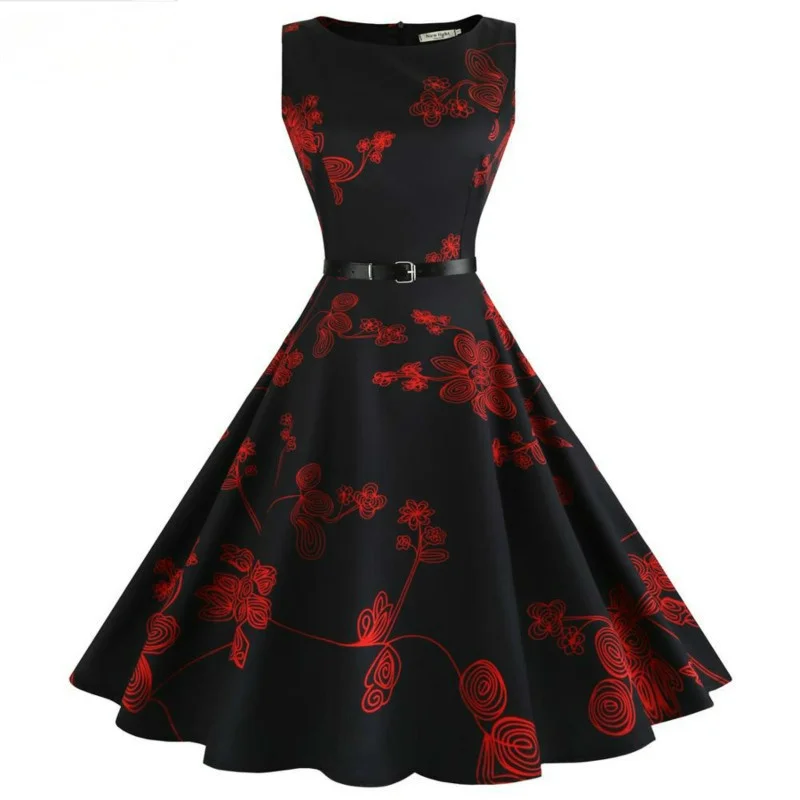 

Summer Womens Dresses 2022 Casual Floral Retro Vintage 50s 60s Robe Rockabilly Swing Pinup Vestidos Party Dress