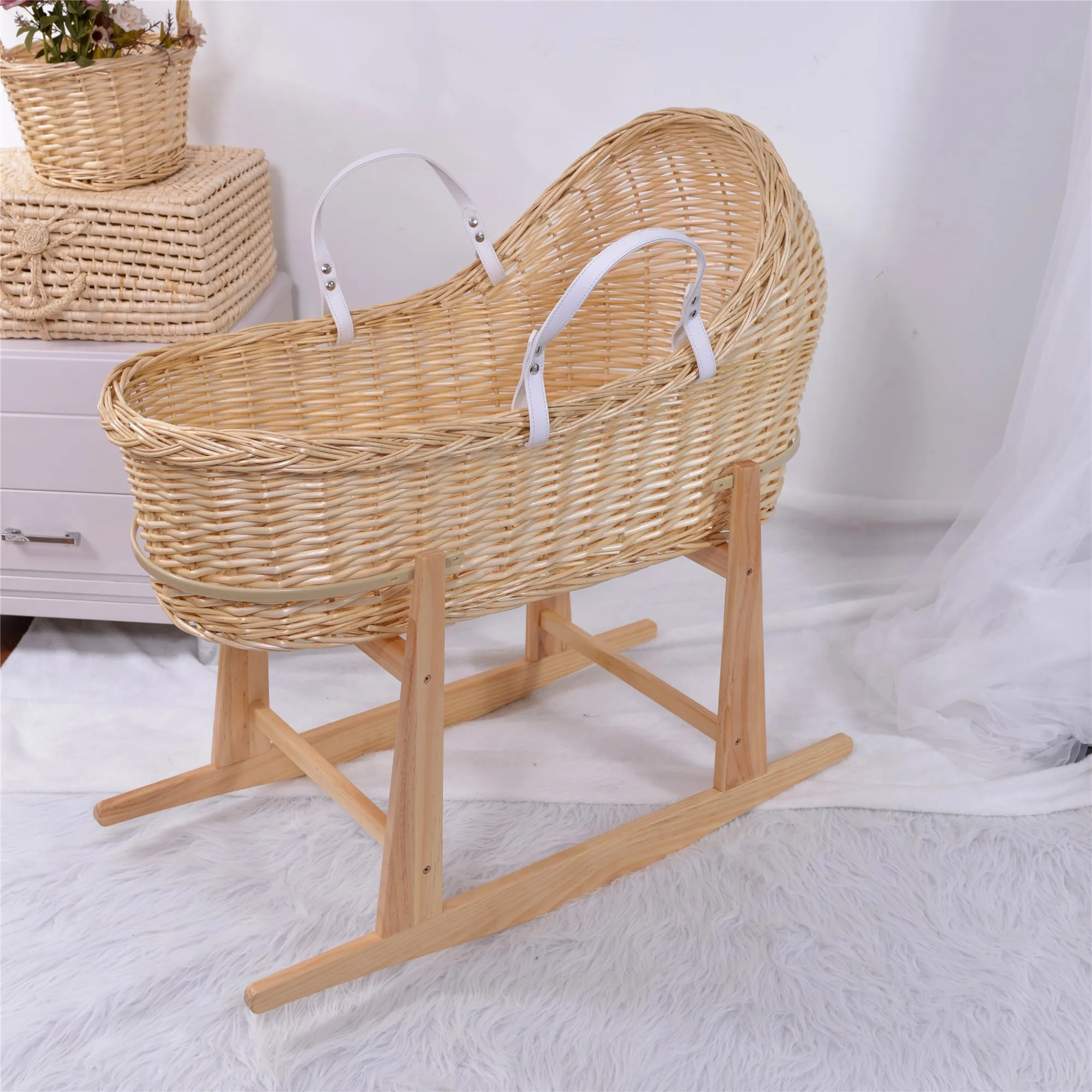 wicker bassinet basket with stand