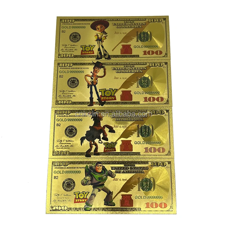 

Wholesale high-quality Buzz Light Year USD 100 dollars bill pvc 24k gold foil plated banknote