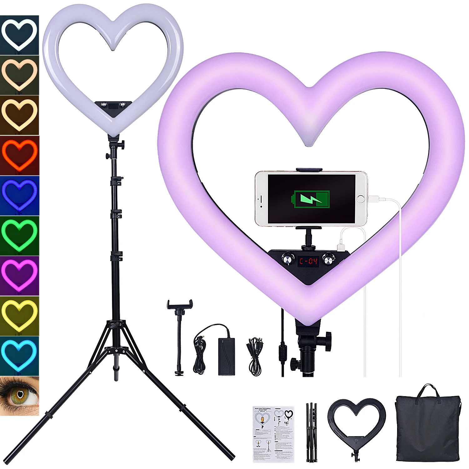 FOSOTO LED RGB heart ring light 48W with Tripod stand 360 Rotatable Stepless dimming with USB Output Port for YouTube, Black
FOSOTO LED RGB heart ring light 48W with Tripod stand 360 Rotatable Stepless dimming with USB Output Port for YouTube, Black