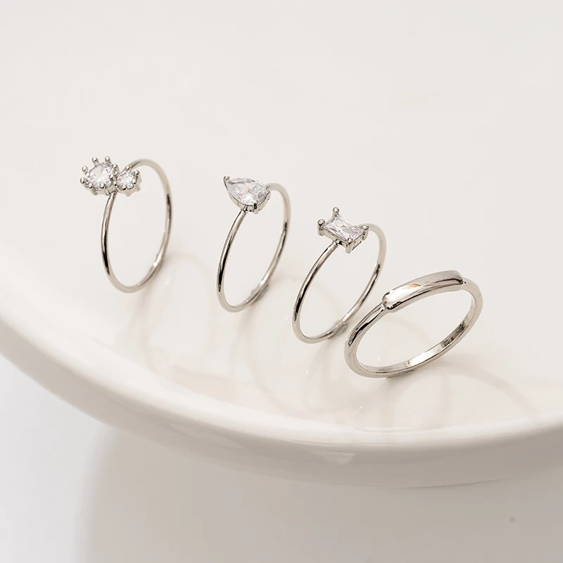 Mix Midi Rings Set of stainless steel ring with CZ gemstone for girls kits 4pcs/ size Rhodium wedding jewelry set
Mix Midi Rings Set of stainless steel ring with CZ gemstone for girls kits 4pcs/ size Rhodium wedding jewelry set