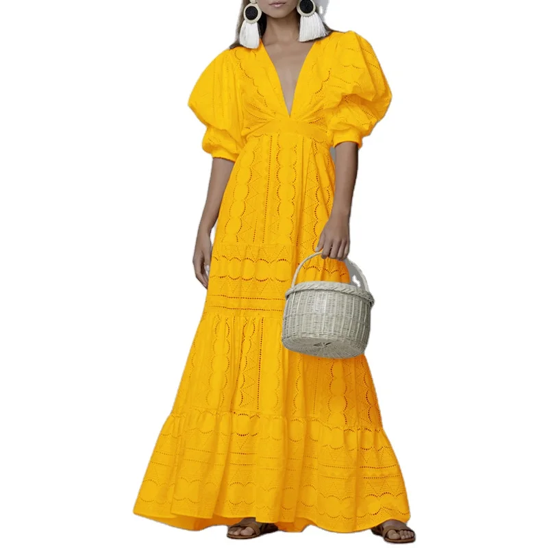 Fashion Sexy Summer Maxi Dresses Deep V Bubble Sleeve Lace Dress Boho Hollow-out Long Dress New Ropa Mujer Talla Grande
Fashion Sexy Summer Maxi Dresses Deep V Bubble Sleeve Lace Dress Boho Hollow-out Long Dress New Ropa Mujer Talla Grande