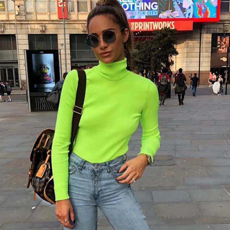 Fluorescent Elastic Ribbed Slim-fit Long-sleeved T-shirt Women's Casual High-neck Knitted Top Autumn
Fluorescent Elastic Ribbed Slim-fit Long-sleeved T-shirt Women's Casual High-neck Knitted Top Autumn