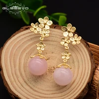 

GLSEEVO Natural Pink Crystal Long Drop Earrings 925 Sterling Silver Dangle Piercing Earring For Women Boucles D'oreilles GE0087A
