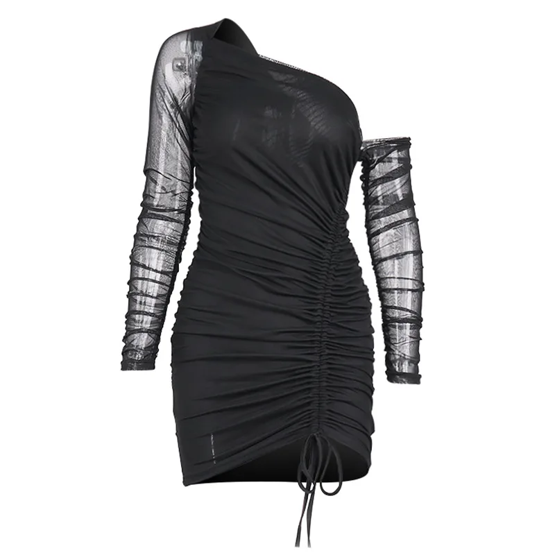 Night Club Party Street Ladies Sexy Dress Solid Color Mesh Long Sleeves Oblique Shoulder Folds Bodycon Women Dresses Elegant
Night Club Party Street Ladies Sexy Dress Solid Color Mesh Long Sleeves Oblique Shoulder Folds Bodycon Women Dresses Elegant