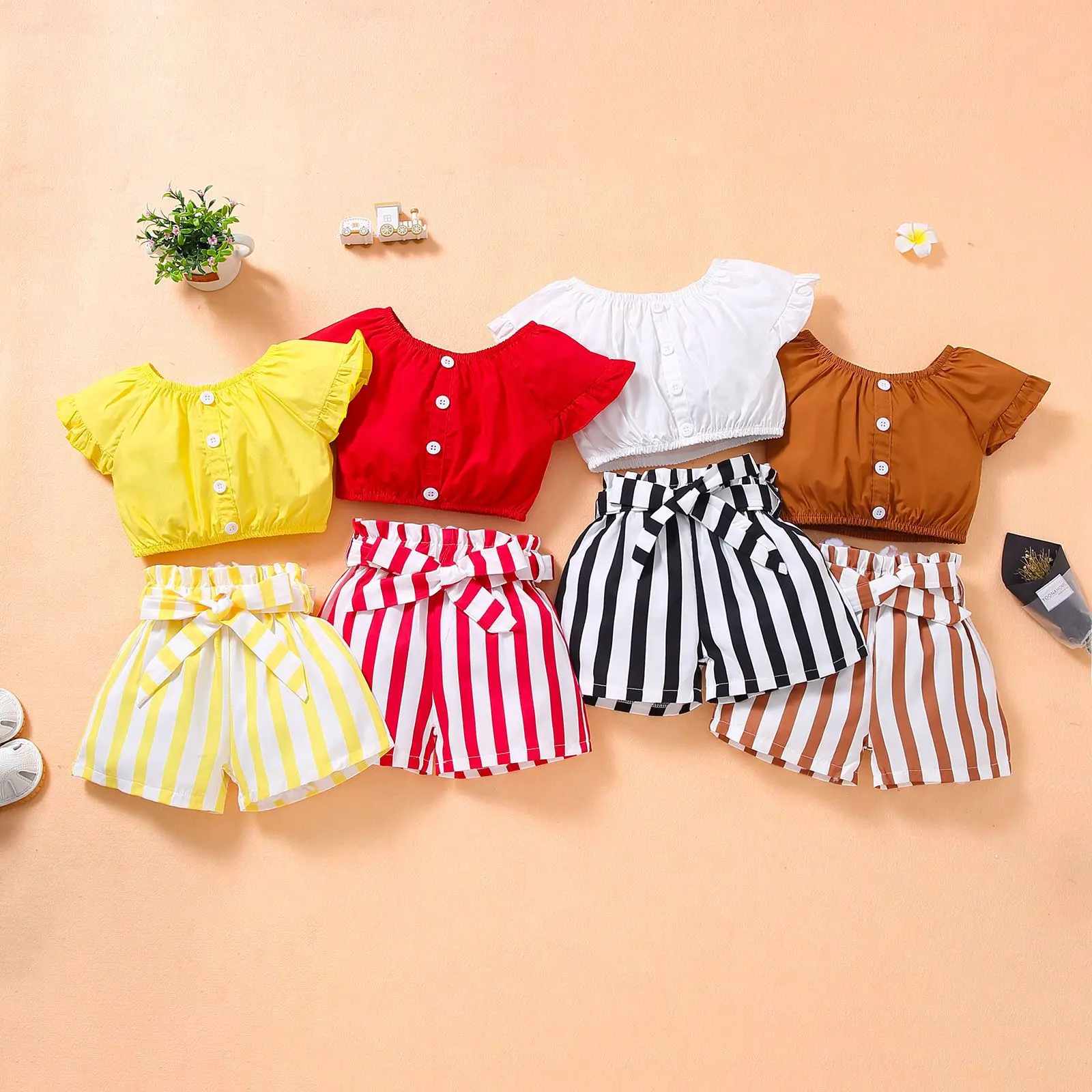 2021 New Arrivals Girl Summer Clothes Kids Cute T-shirt And Striped Shorts Two Piece Pants Set Girls' Clothing Sets
2021 New Arrivals Girl Summer Clothes Kids Cute T-shirt And Striped Shorts Two Piece Pants Set Girls' Clothing Sets