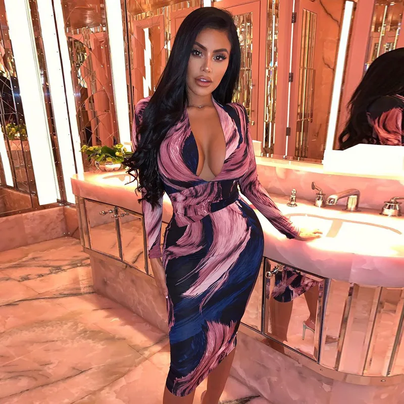 Wholesale 2020 Long Sleeve Tie Dye Deep V-Neck Sexy Midi Dress Autumn Winter Women Streetwear Club Party Outfits, Customized color
Wholesale 2020 Long Sleeve Tie Dye Deep V-Neck Sexy Midi Dress Autumn Winter Women Streetwear Club Party Outfits, Customized color
