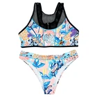 Women High Neck Mesh Zipper Bikini Set Tank Top Swimsuit Swimwear Push Up Bathing Suit