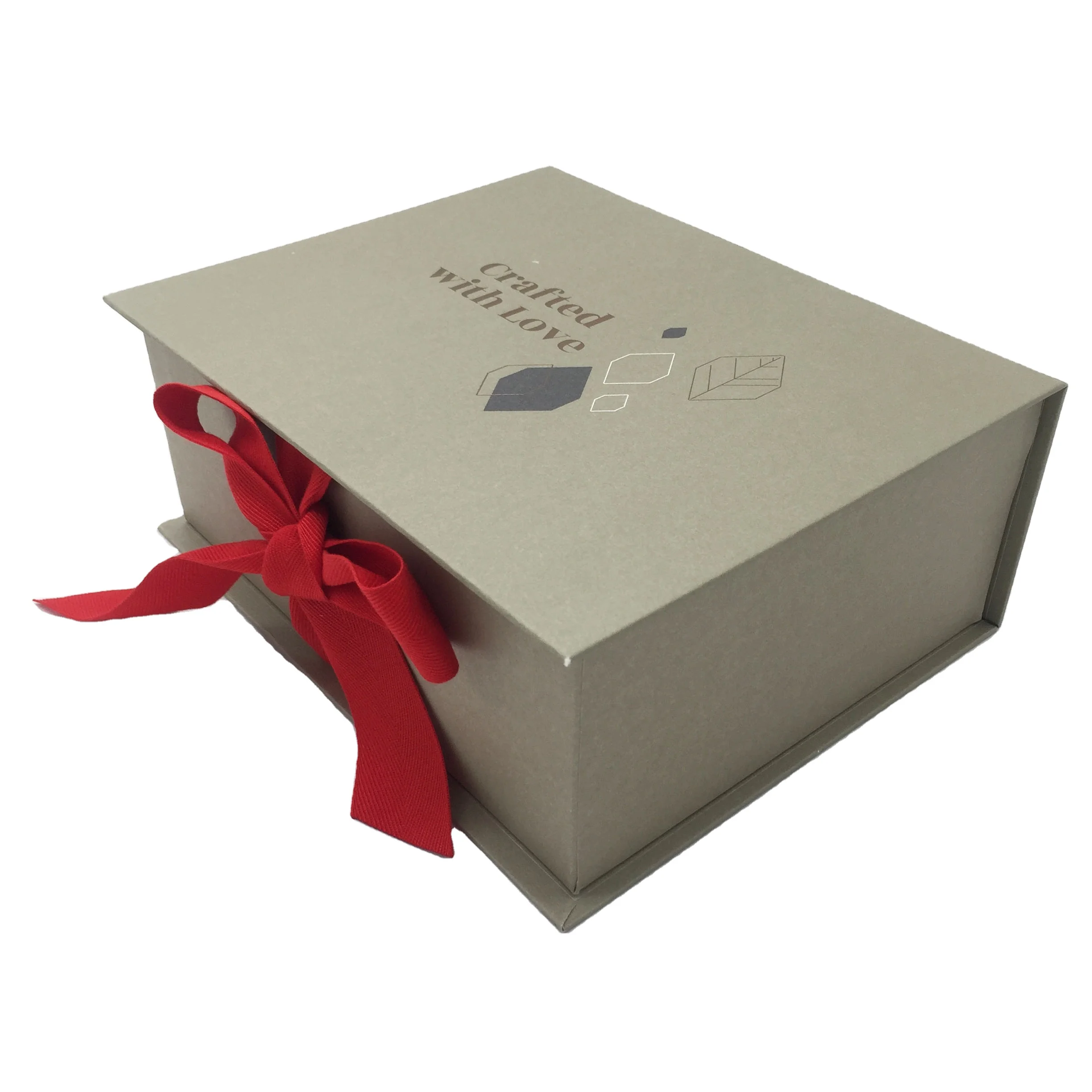 sale custom white paper foldable gift box with red silk ribbon