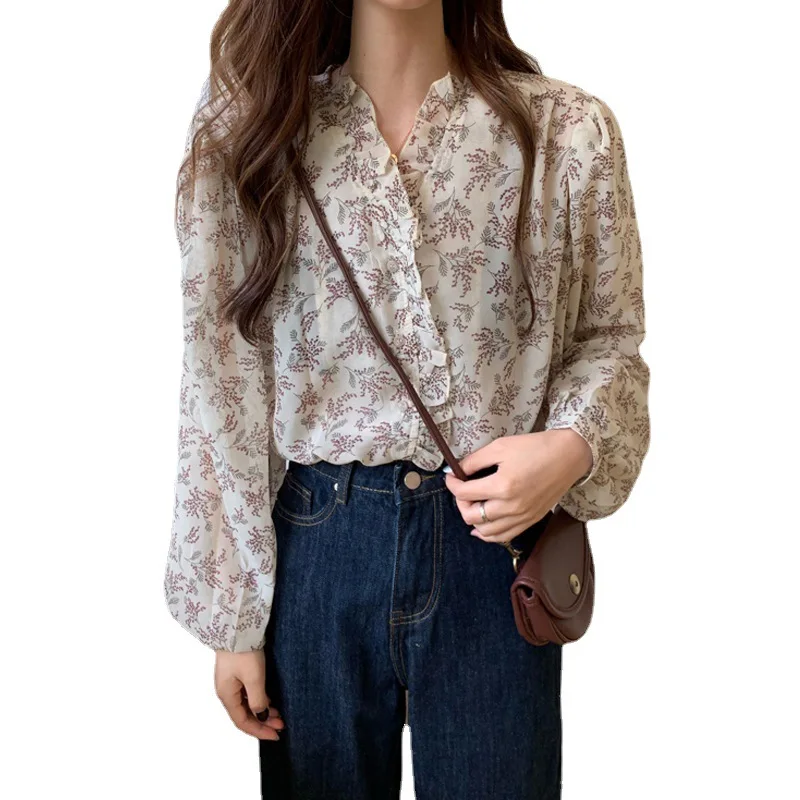 Gentle wind floral chiffon shirt women's top 2022 new spring and autumn Korean version long-sleeved loose puff-sleeved bottoming, Picture color
Gentle wind floral chiffon shirt women's top 2022 new spring and autumn Korean version long-sleeved loose puff-sleeved bottoming, Picture color