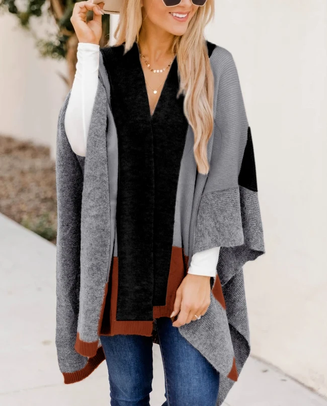 New Style Fall Winter Patchwork V-neck Knitted Women Poncho Sweater, Any color customized
New Style Fall Winter Patchwork V-neck Knitted Women Poncho Sweater, Any color customized