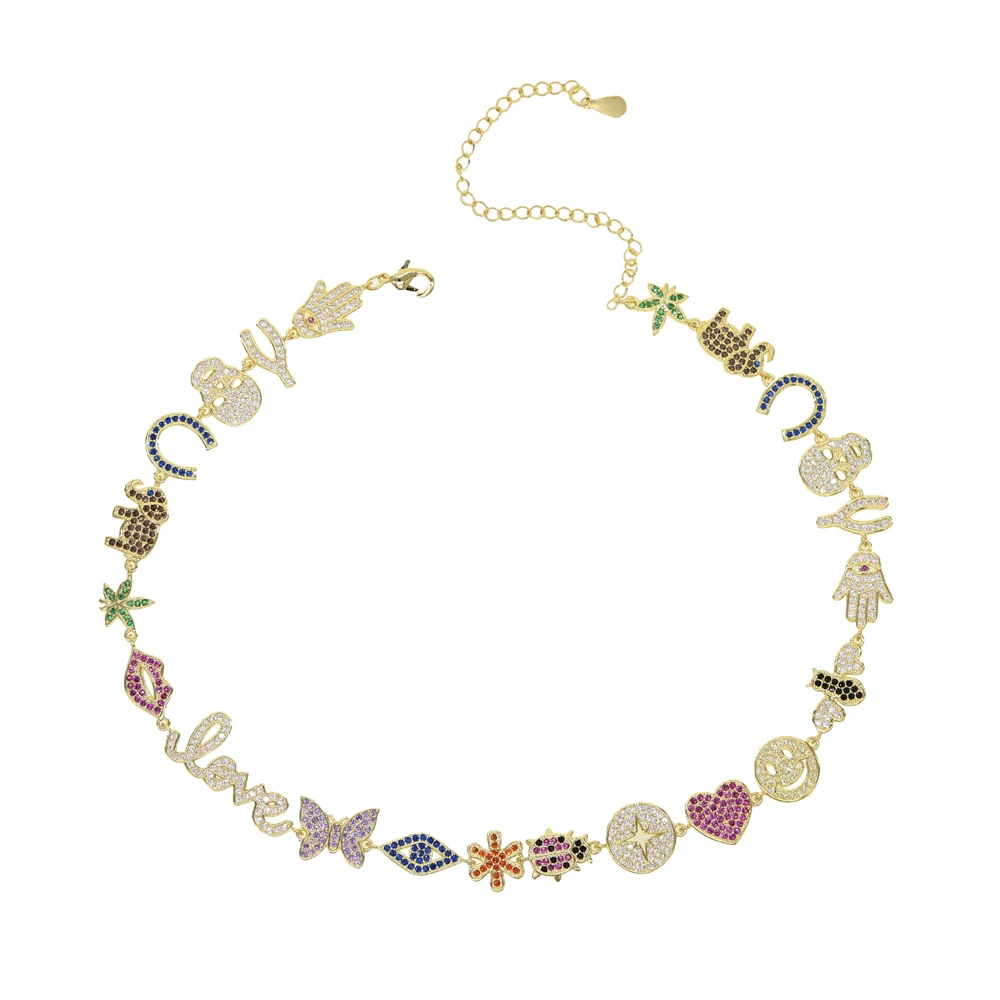 Luxury Women Fashion jewelry Micro pave colorful cz lucky charm link chain cute animal eye statement necklace
Luxury Women Fashion jewelry Micro pave colorful cz lucky charm link chain cute animal eye statement necklace