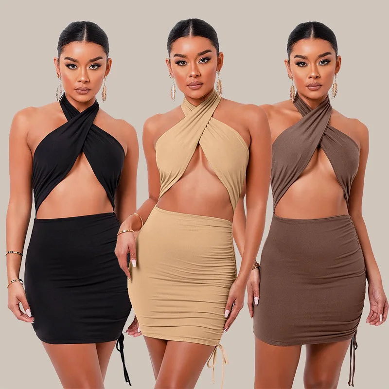 2021 Summer Women Sexy Front Cross Halter Backless Mini Dress Bodycon Slim Hollow Out Waist Strappy Ruched Party Dress, Customized color
2021 Summer Women Sexy Front Cross Halter Backless Mini Dress Bodycon Slim Hollow Out Waist Strappy Ruched Party Dress, Customized color
