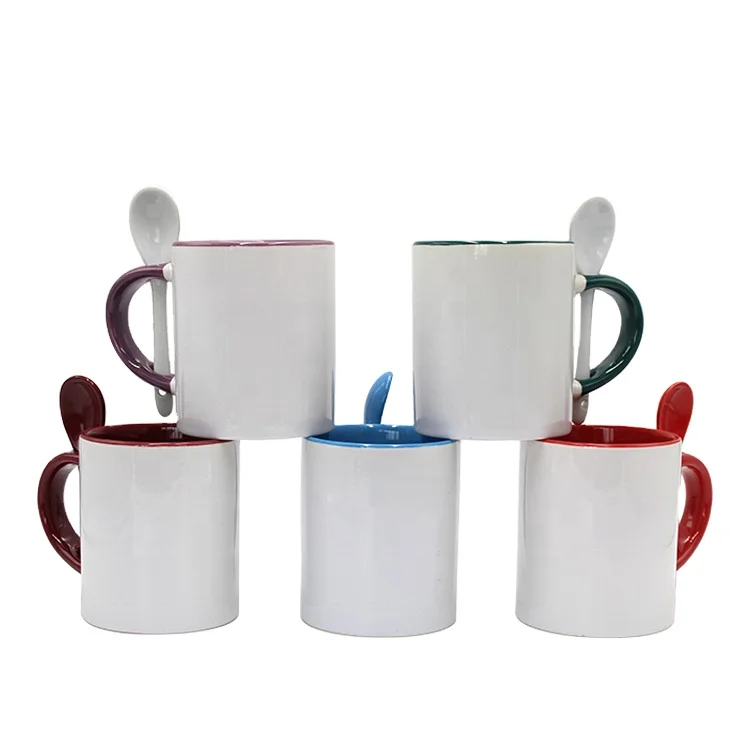 High grade inner and handle colored sublimation ceramic mug with spoon, Customized
High grade inner and handle colored sublimation ceramic mug with spoon, Customized