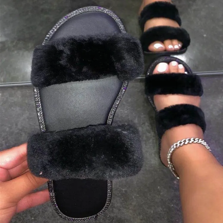 Women rhinestone sandals Winter Faux Fur Slippers For Women flat Slide flat Ladies double strap plush slippers Shoes, Black, grey, pink, beige
Women rhinestone sandals Winter Faux Fur Slippers For Women flat Slide flat Ladies double strap plush slippers Shoes, Black, grey, pink, beige