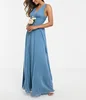 European design ruched bodice drape maxi dress with wrap waist for women