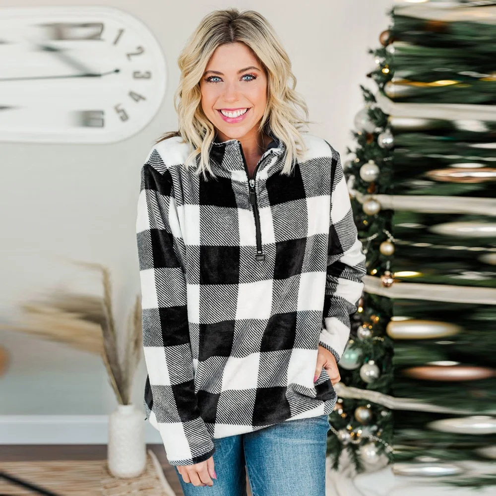 Free Shipping SD562 Fashion Women Sweatshirt Stand Collar Pullover Casual Long Sleeve V Neck 1/4 Zip Up Plaid Print Loose
Free Shipping SD562 Fashion Women Sweatshirt Stand Collar Pullover Casual Long Sleeve V Neck 1/4 Zip Up Plaid Print Loose