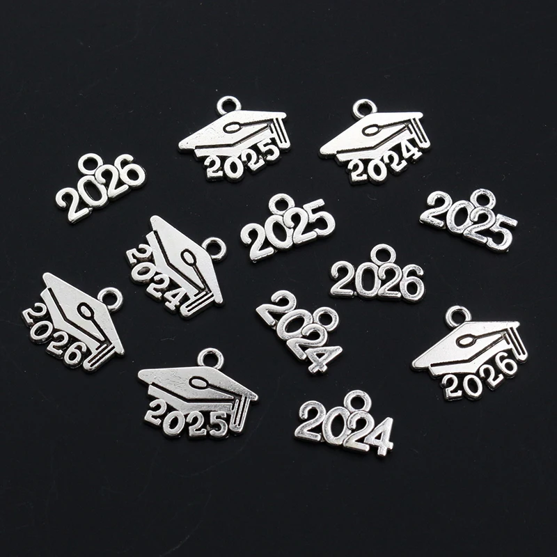 

50pcs 9x14mm Year Number 2024 2025 2026 Pendant Charms DIY Jewelry Making Jewelry Finding Antique Silver Plated Accessories