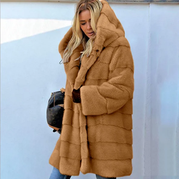 

2020 European and American Hot Sale Fashion Winter outwear faux fur Woman's coat Warm long Wool plus size coats, Pink, grey,black,brown