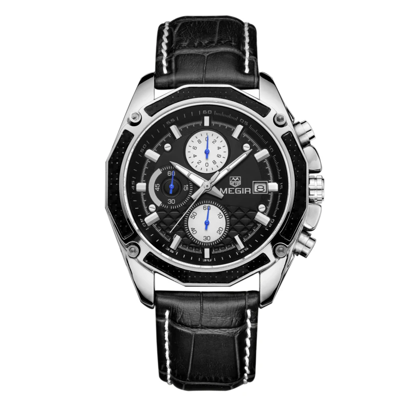 Hot!!! cool black dial megir 2015 wristwatch waterproof timepieces orologio uomo leather strap chronograph men watches
Hot!!! cool black dial megir 2015 wristwatch waterproof timepieces orologio uomo leather strap chronograph men watches