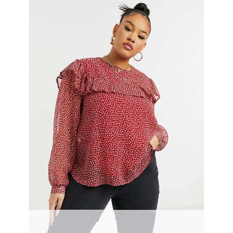 Plus Size Red Printed Tank With Lace Floral Womens Spring Summer Chiffon Long Sleeve Lapel Top And Blouses 2021, Customized color
Plus Size Red Printed Tank With Lace Floral Womens Spring Summer Chiffon Long Sleeve Lapel Top And Blouses 2021, Customized color