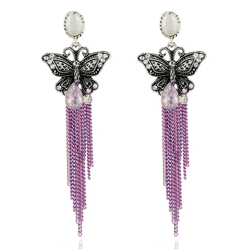 Handmade Jwerlry Gem Butterfly Tassel Charm Pendants Earrings Long Silver Crystal Butterfly Chain Tassel Drop Earrings, Picture shows/custom color
Handmade Jwerlry Gem Butterfly Tassel Charm Pendants Earrings Long Silver Crystal Butterfly Chain Tassel Drop Earrings, Picture shows/custom color