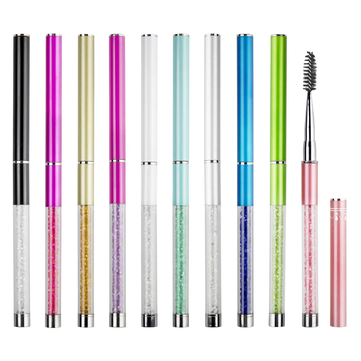 Shiny Crystal Eyelash Applicator Disposable Rhinestone Handle Nylon Mascara Wands Brush 10 Colors, Red,pink,purple,blue,yellow,green 
Shiny Crystal Eyelash Applicator Disposable Rhinestone Handle Nylon Mascara Wands Brush 10 Colors, Red,pink,purple,blue,yellow,green