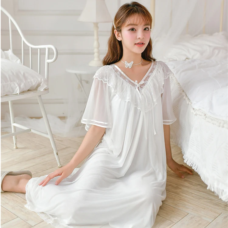 2021 summer homewear short sleeve sleep dress mesh modal nightdress, White, pink, blue, purple
2021 summer homewear short sleeve sleep dress mesh modal nightdress, White, pink, blue, purple