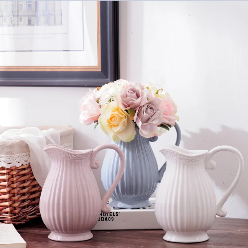 Handmade Short Mouth Flower Pot With Handle Decorative multicolor Ceramic Vase In Milk Jug Shape For Modern Home Decors, Pink, blue
Handmade Short Mouth Flower Pot With Handle Decorative multicolor Ceramic Vase In Milk Jug Shape For Modern Home Decors, Pink, blue