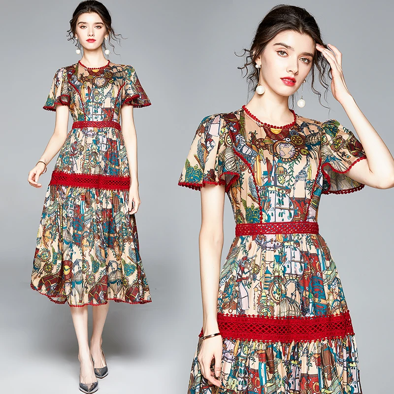 Ready made casual fashion slim high waist round collar short sleeve 2021 boutique women clothing summer floral print dress, Picture color
Ready made casual fashion slim high waist round collar short sleeve 2021 boutique women clothing summer floral print dress, Picture color