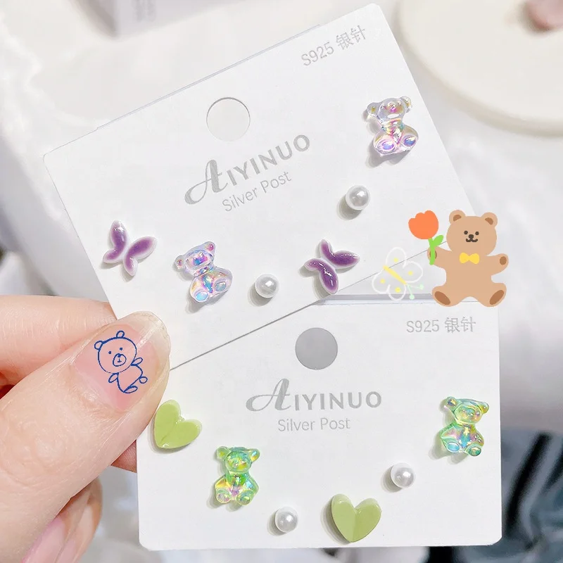 INS Colored Ceramics Bear Stud Earrings Transparent Resin Candy Butterfly Cute Sweet Compact Exquisite Earring Set Girls Gift 
INS Colored Ceramics Bear Stud Earrings Transparent Resin Candy Butterfly Cute Sweet Compact Exquisite Earring Set Girls Gift