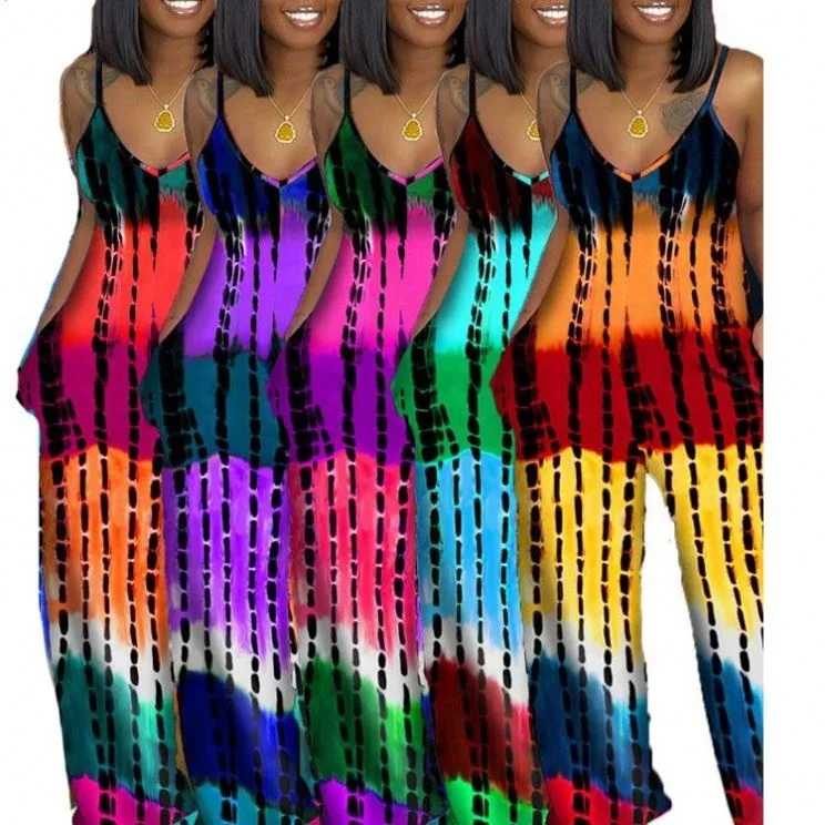 New Style Casual Loose Tie-Dye 5Xl Plus Size Rompers Summer Deep V-Neck Suspender Wide Leg Women's Jumpsuit, As picture or customized make
New Style Casual Loose Tie-Dye 5Xl Plus Size Rompers Summer Deep V-Neck Suspender Wide Leg Women's Jumpsuit, As picture or customized make