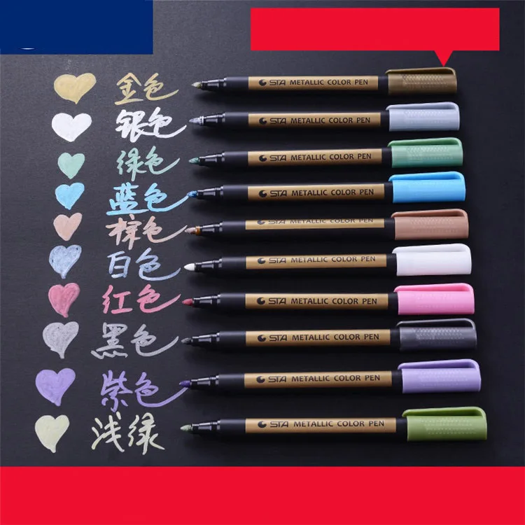 Personalized Liquid Chalk Pens Non-toxic Food Safe Ink Metallic Marker 8 Pack To Replace Wine Tags,10 Assorted Colors Premium Metallic Metal Marker Paint Pens For Scrapbooking Crafts Diy Photo Album Art Rock Painting Card Maker,Metal marker pen paint pen 6551 thick section graffiti pen a box of 10 pack line width 2mm,