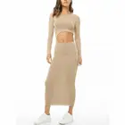 Crew Neck Full Sleeves Side Cutout Bodycon Silhouette Knitted Sexy Elegant Lady Ball Gown Club Party Casual Long Dresses
