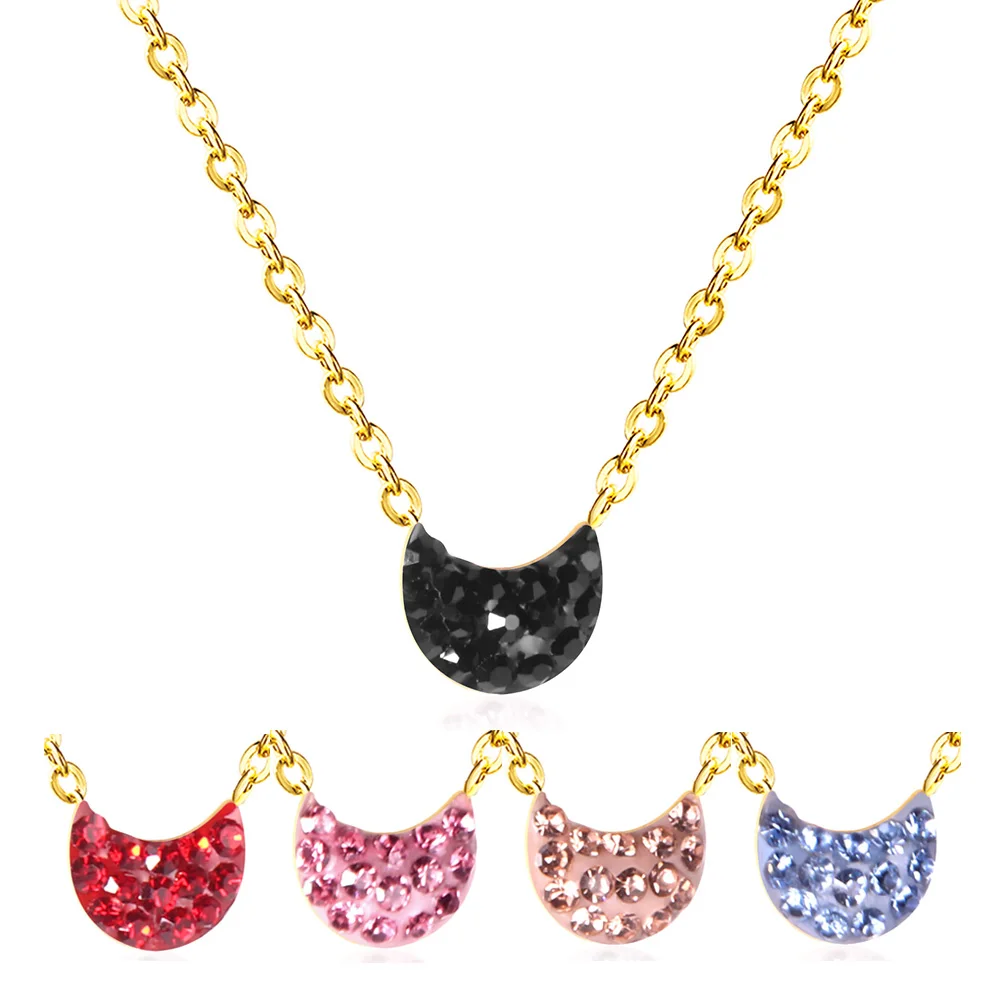 Fast Shipping Gold Plated Stainless Steel Black Pink Blue Red Moon Zircon Necklace, Gold/silver available
Fast Shipping Gold Plated Stainless Steel Black Pink Blue Red Moon Zircon Necklace, Gold/silver available