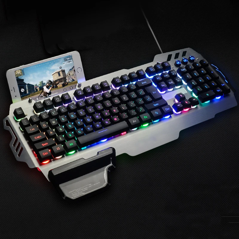 Best Seller Rainbow RGB Backlit Wired Metal Mechanical Gaming Keyboard with Phone Holder and Palm Rest for Computer E-sport Game, Black/silver
Best Seller Rainbow RGB Backlit Wired Metal Mechanical Gaming Keyboard with Phone Holder and Palm Rest for Computer E-sport Game, Black/silver