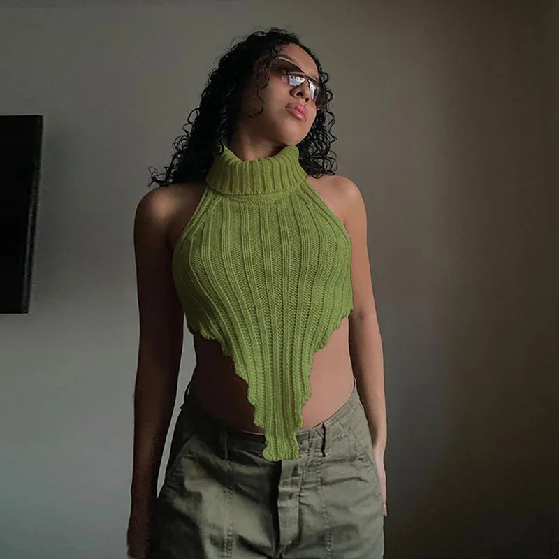 Turtleneck Knitted Women Tank Tops Solid Backless Elegant Female Crop Top Sleeveless Irregular Skinny Camisole Black
Turtleneck Knitted Women Tank Tops Solid Backless Elegant Female Crop Top Sleeveless Irregular Skinny Camisole Black