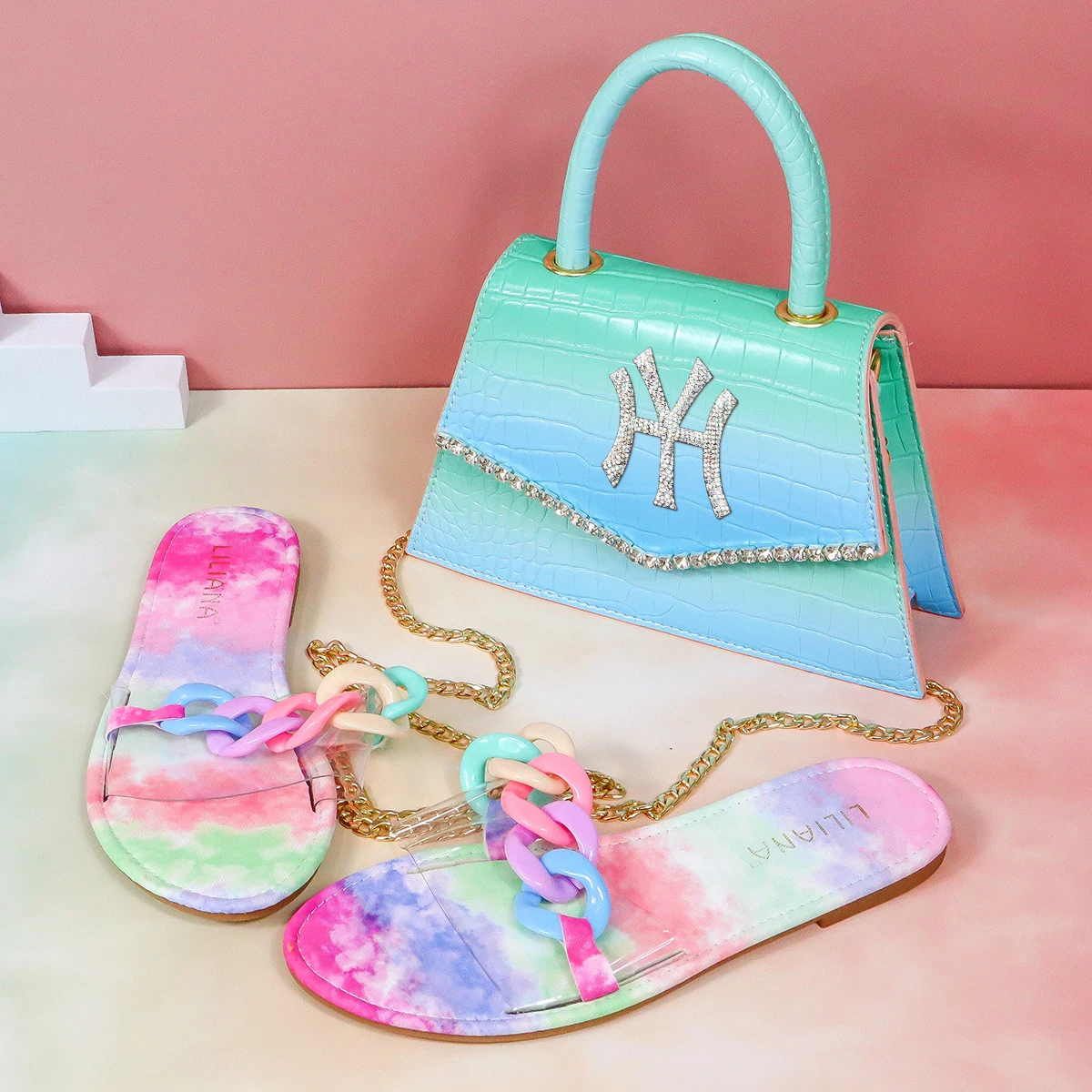 Wholesale PU handbag set ladies flat beach slides triangle purses and handbags set, 8 color
Wholesale PU handbag set ladies flat beach slides triangle purses and handbags set, 8 color