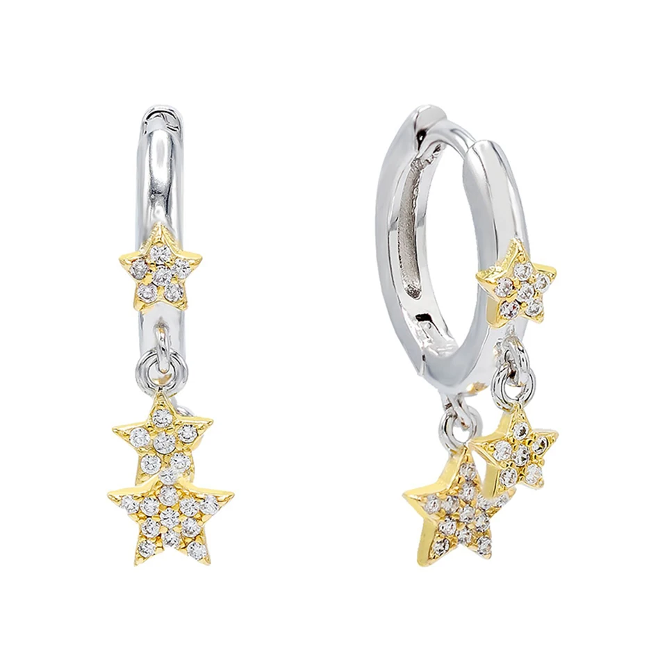 925 Sterling Silver Gold Plated Three Star Dangle Hoop earrings With Cubic Zircon For Woman Fashion Earrings Jewelry
925 Sterling Silver Gold Plated Three Star Dangle Hoop earrings With Cubic Zircon For Woman Fashion Earrings Jewelry