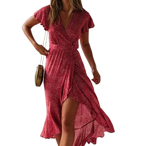 Women's Bohemian Floral Printed Wrap V Neck Front Slit High Low Women Summer Beach Party Wedding Dress
Women's Bohemian Floral Printed Wrap V Neck Front Slit High Low Women Summer Beach Party Wedding Dress