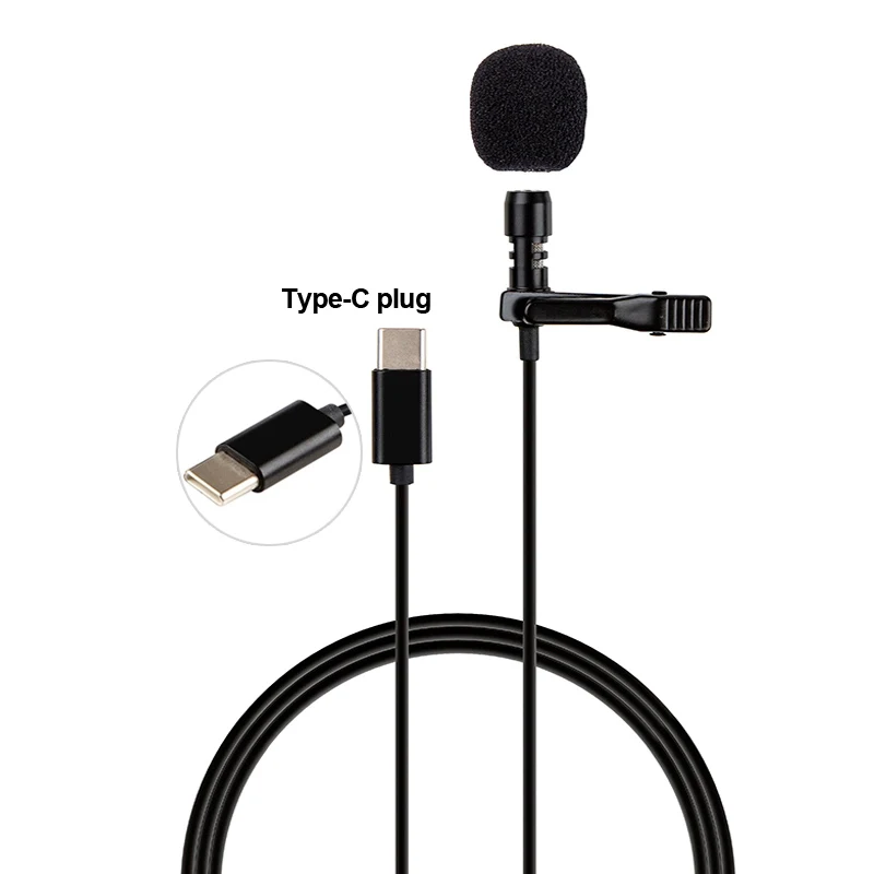 

Portable high quality professional wired microphone mobile phone mini condenser recording clip lavalier mic with Type-C plug