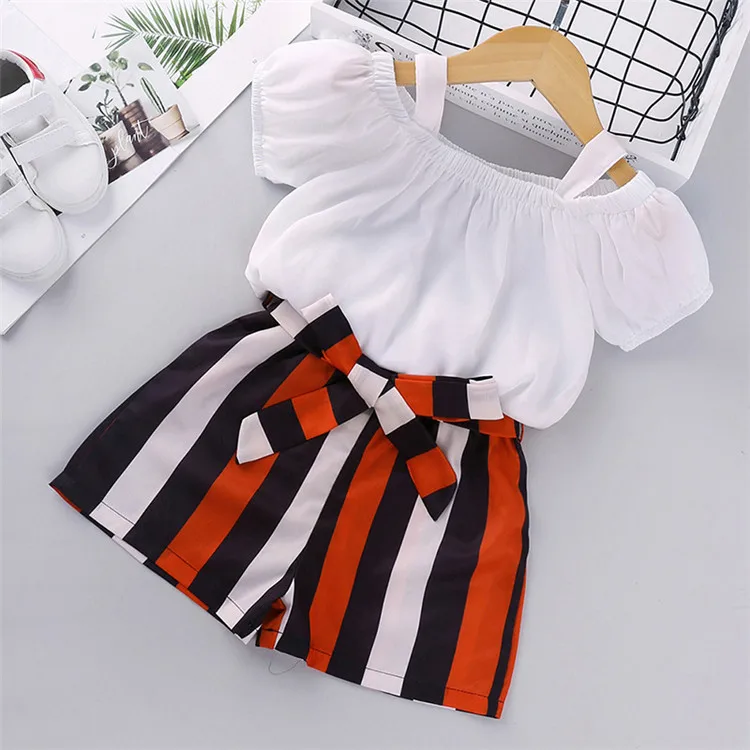 Kids Clothing Outfit Short Sleeve Off-Shoulder Top+Striped Shorts 2Pcs Sling for Summer Girls Clothes Children Cotton Set Casual, White/yellow/black
Kids Clothing Outfit Short Sleeve Off-Shoulder Top+Striped Shorts 2Pcs Sling for Summer Girls Clothes Children Cotton Set Casual, White/yellow/black