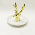 Fancy Gold Antler Deer Design Ceramic Ring Holder Dish Jewelry Display