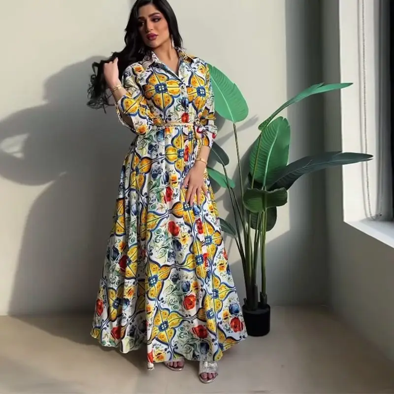 2022 hottest turn-down collar flora print casual buttoned abaya dress for women STAB124
2022 hottest turn-down collar flora print casual buttoned abaya dress for women STAB124