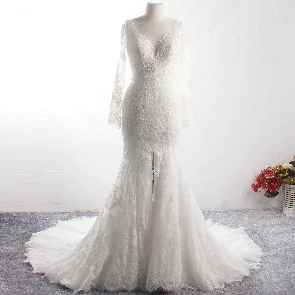 LZ369 Yiai Ivory Nice Lace Pearls Wedding Dress Long Sleeve Mermaid Dress Sexy Side Split Long Beach Dress, Custom color
LZ369 Yiai Ivory Nice Lace Pearls Wedding Dress Long Sleeve Mermaid Dress Sexy Side Split Long Beach Dress, Custom color