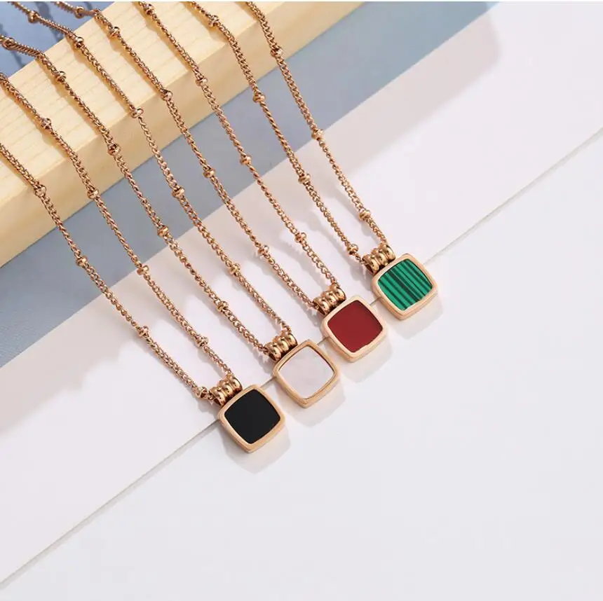 2021 Trending Women Gemstone Jewelry Wholesale Stainless steel Black Green Shell Pendant Square Stone Necklace
2021 Trending Women Gemstone Jewelry Wholesale Stainless steel Black Green Shell Pendant Square Stone Necklace