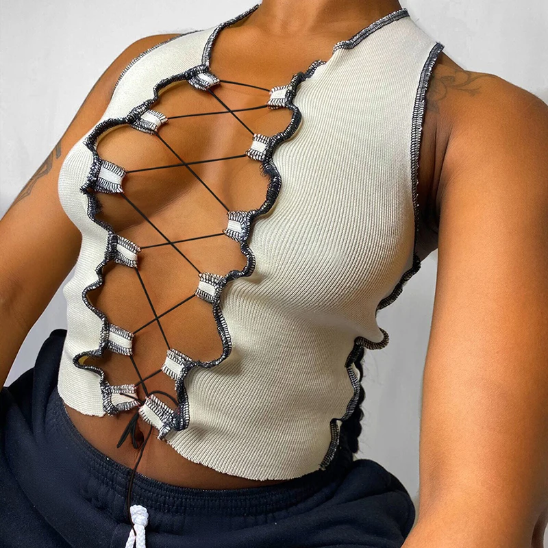 Y2k Clothing Patchwork Bandage Sleeveless Skinny Female Tank Street Casual Fashion Crop Tops For Women
Y2k Clothing Patchwork Bandage Sleeveless Skinny Female Tank Street Casual Fashion Crop Tops For Women