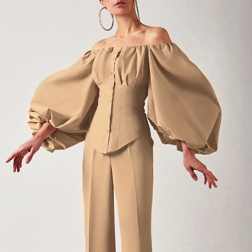KXM5602 new 2020 autumn and winter slim lantern sleeves off the shoulder top women's blouses cotton tops
KXM5602 new 2020 autumn and winter slim lantern sleeves off the shoulder top women's blouses cotton tops