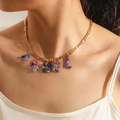 2021 Newest Design Rainbow Acrylic Letter Tassel Clavicle Necklace Chunky Link Chain ANGEL BABY LOVE Letter Choker Necklace
2021 Newest Design Rainbow Acrylic Letter Tassel Clavicle Necklace Chunky Link Chain ANGEL BABY LOVE Letter Choker Necklace