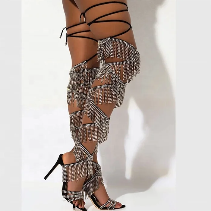Hot Selling Ladies Party Dress Shoes Sexy Diamond Tassel Knee Strap High Heel Women Big Size Shiny Rhinestone Club Fancy Sandals, Black
Hot Selling Ladies Party Dress Shoes Sexy Diamond Tassel Knee Strap High Heel Women Big Size Shiny Rhinestone Club Fancy Sandals, Black